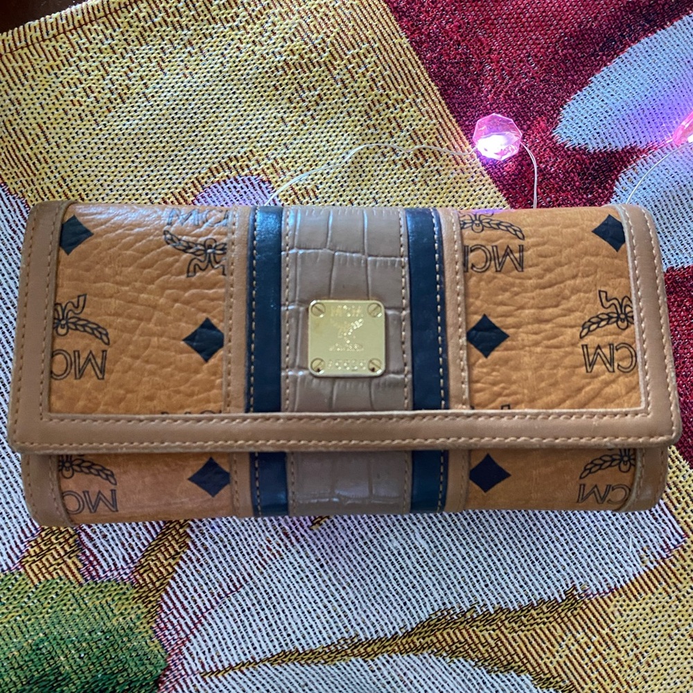MCM Cognac long vintage trifold wallet. EUC. Matching purse in closet 7”x4” $125